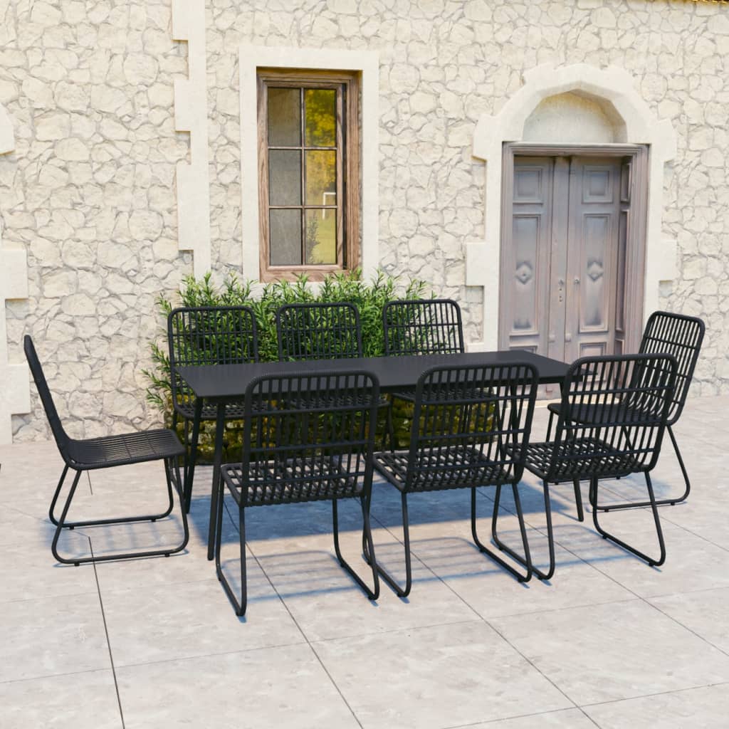 vidaXL 9 Piece Outdoor Dining Set Poly Rattan and Glass