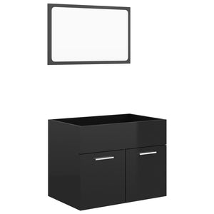 vidaXL 2 Piece Bathroom Furniture Set High Gloss Black Engineered Wood