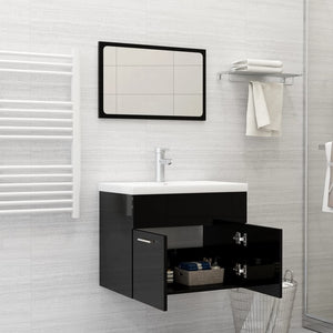 vidaXL 2 Piece Bathroom Furniture Set High Gloss Black Engineered Wood