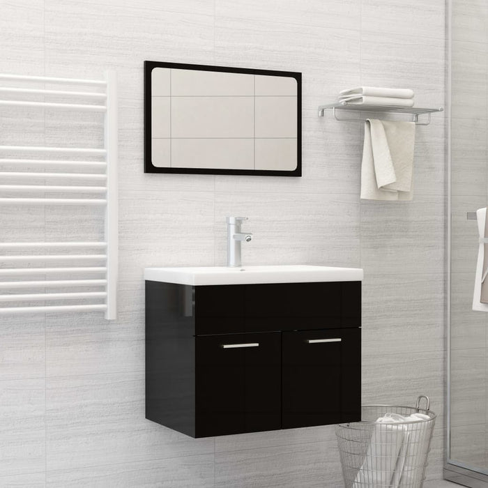 vidaXL 2 Piece Bathroom Furniture Set High Gloss Black Engineered Wood