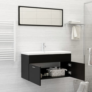 vidaXL 2 Piece Bathroom Furniture Set Black Engineered Wood