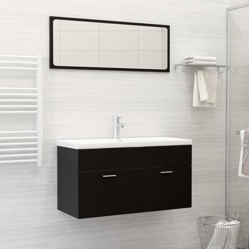 vidaXL 2 Piece Bathroom Furniture Set Black Engineered Wood