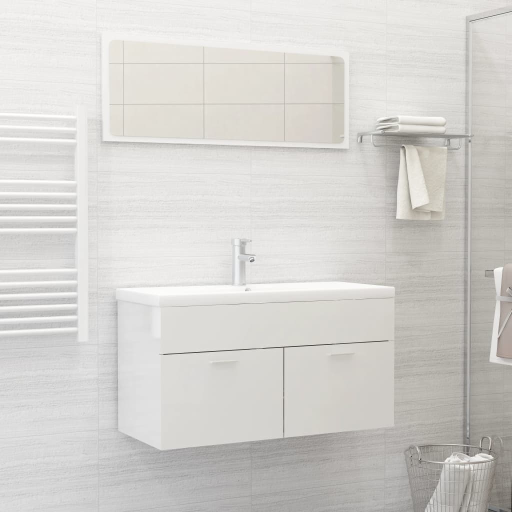 vidaXL 2 Piece Bathroom Furniture Set High Gloss White Engineered Wood