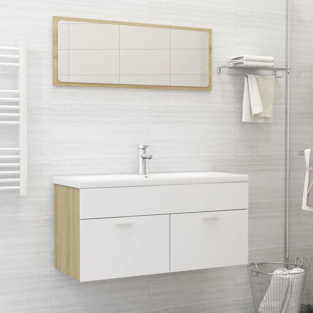 vidaXL 2 Piece Bathroom Furniture Set White and Sonoma Oak Engineered Wood