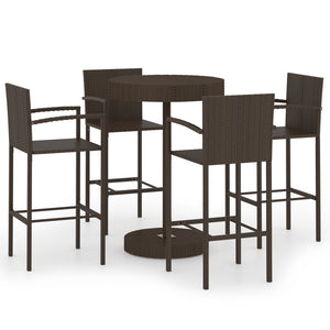 vidaXL 5 Piece Garden Bar Set Poly Rattan Brown