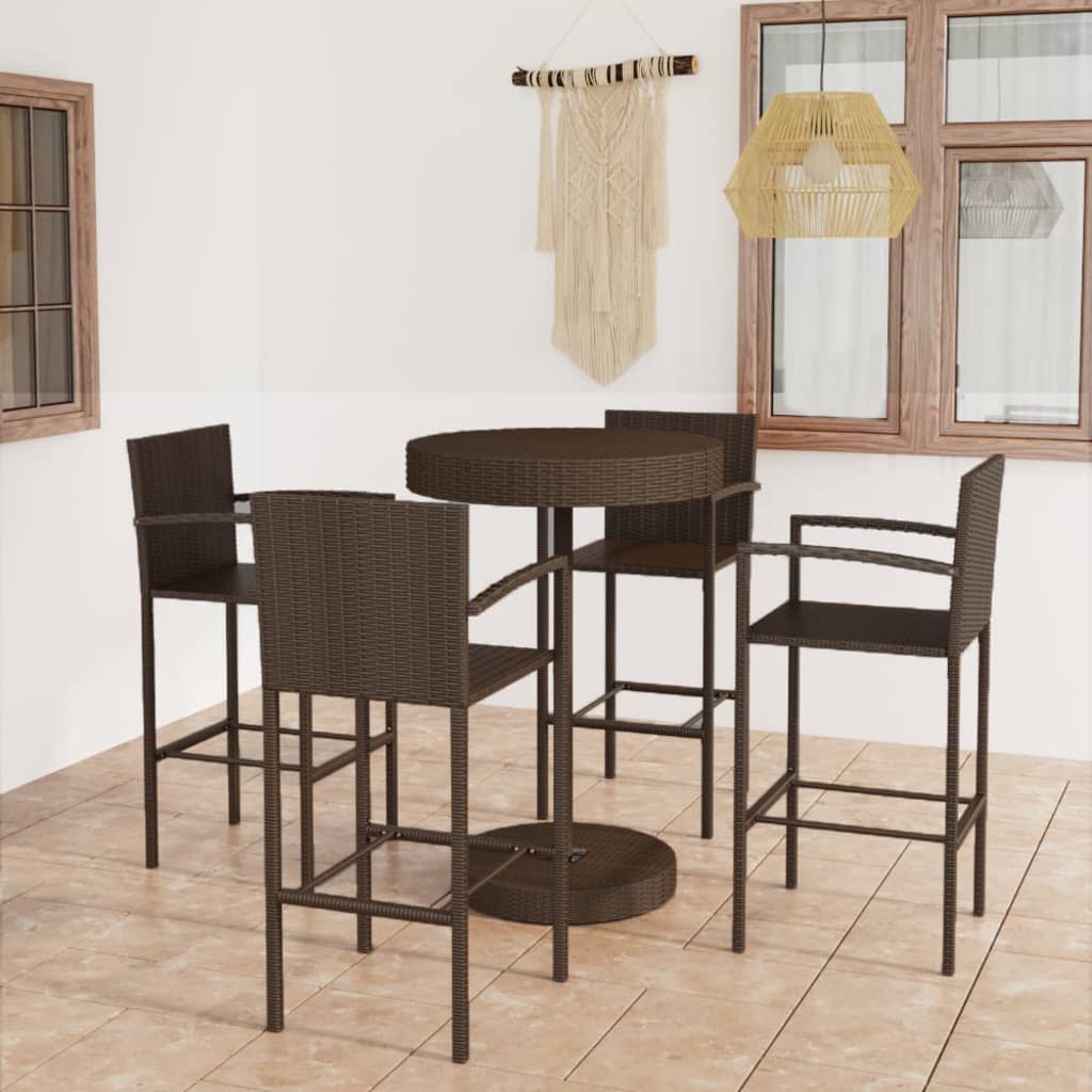 vidaXL 5 Piece Garden Bar Set Poly Rattan Brown