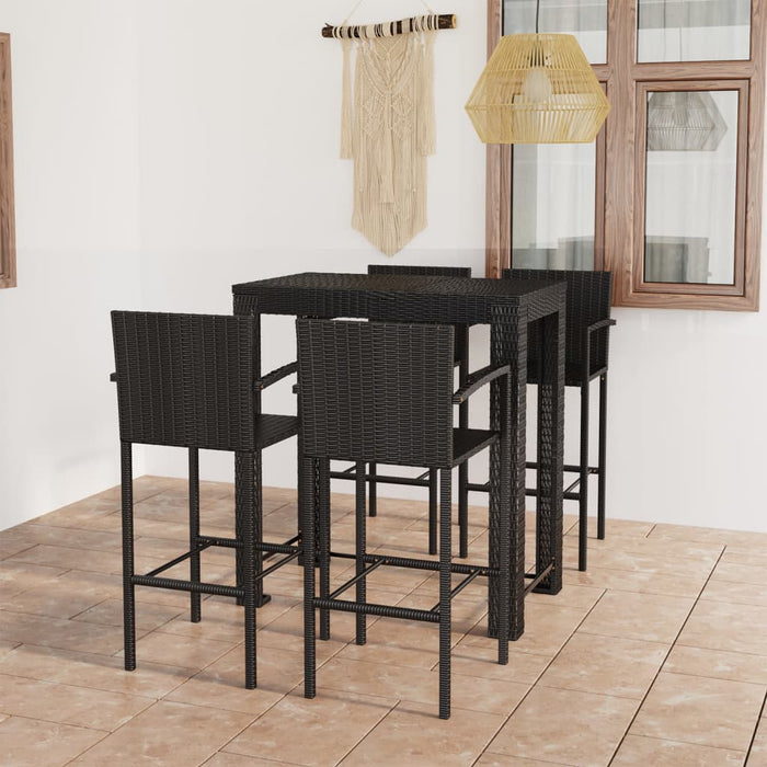 vidaXL 5 Piece Outdoor Bar Set with Armrest Poly Rattan Black