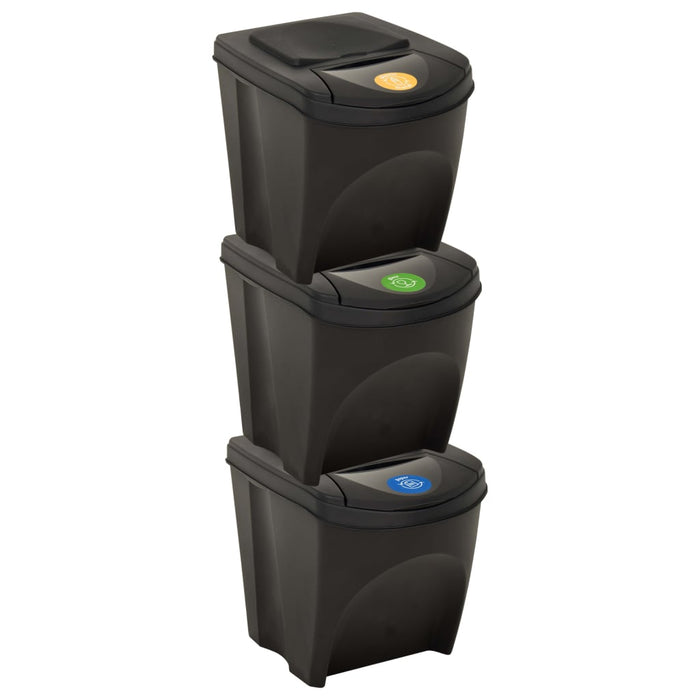 vidaXL Stackable Dustbins 3 pcs Anthracite 75 L