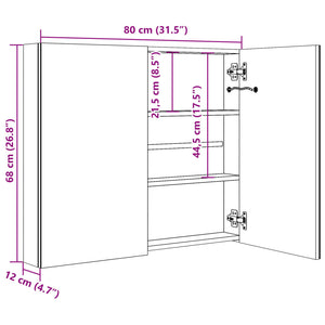 vidaXL LED Bathroom Mirror Cabinet Shining Black 80x12x68 cm