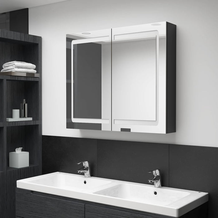 vidaXL LED Bathroom Mirror Cabinet Shining Black 80x12x68 cm