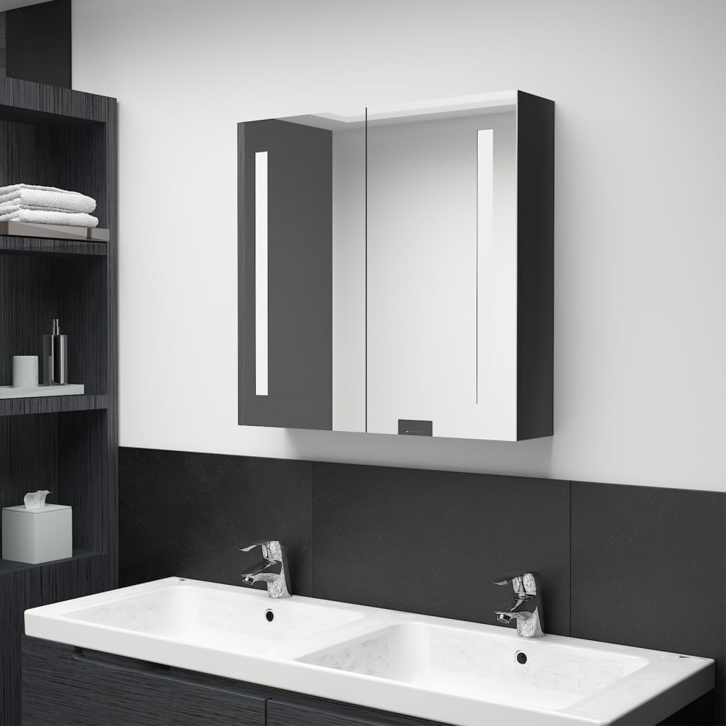 vidaXL LED Bathroom Mirror Cabinet Shining Black 62x14x60 cm