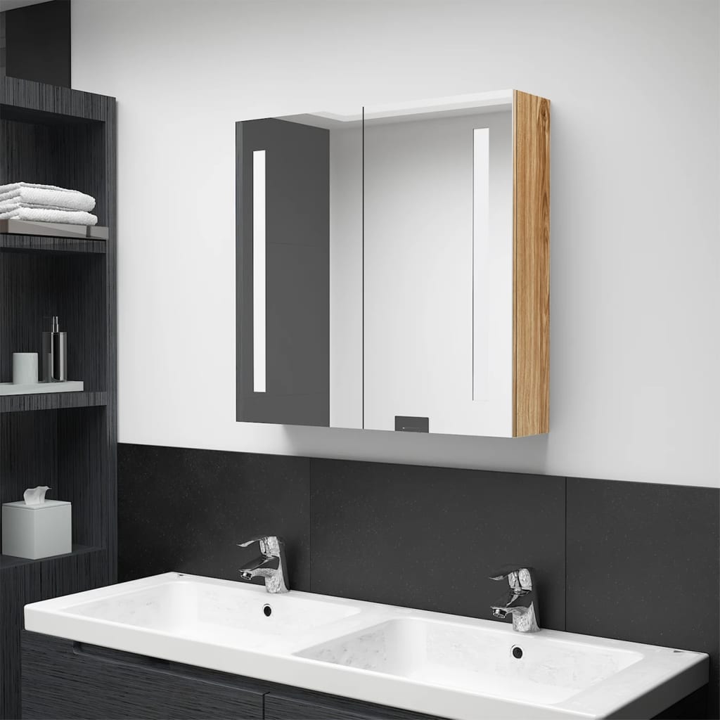 vidaXL LED Bathroom Mirror Cabinet Oak 62x14x60 cm