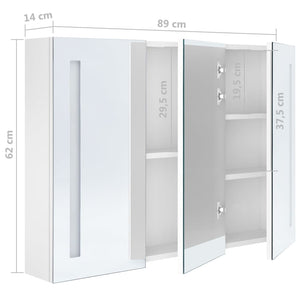 vidaXL LED Bathroom Mirror Cabinet 89x14x62 cm Shining White