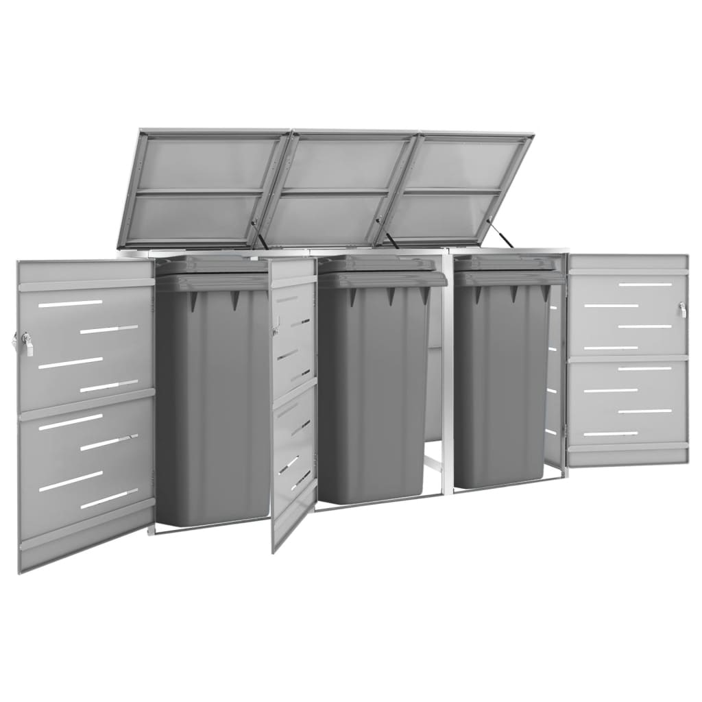 vidaXL Triple Wheelie Bin Shed 207x77.5x112.5 cm Stainless Steel