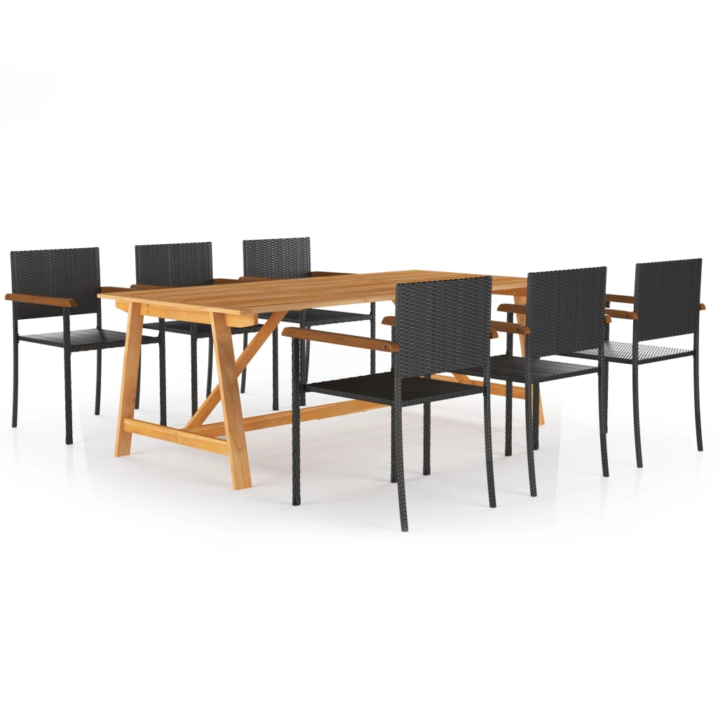 vidaXL 7 Piece Garden Dining Set Black