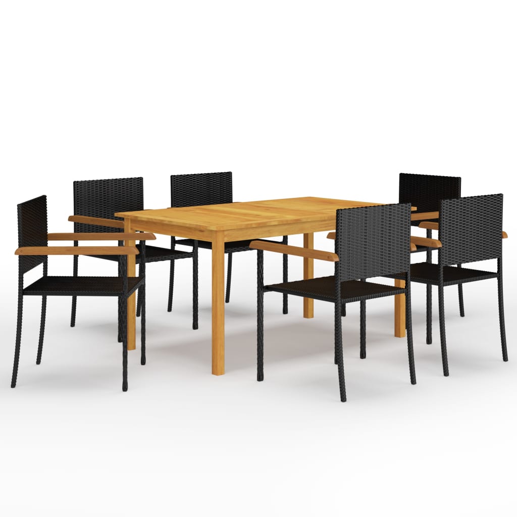 vidaXL 7 Piece Garden Dining Set Black