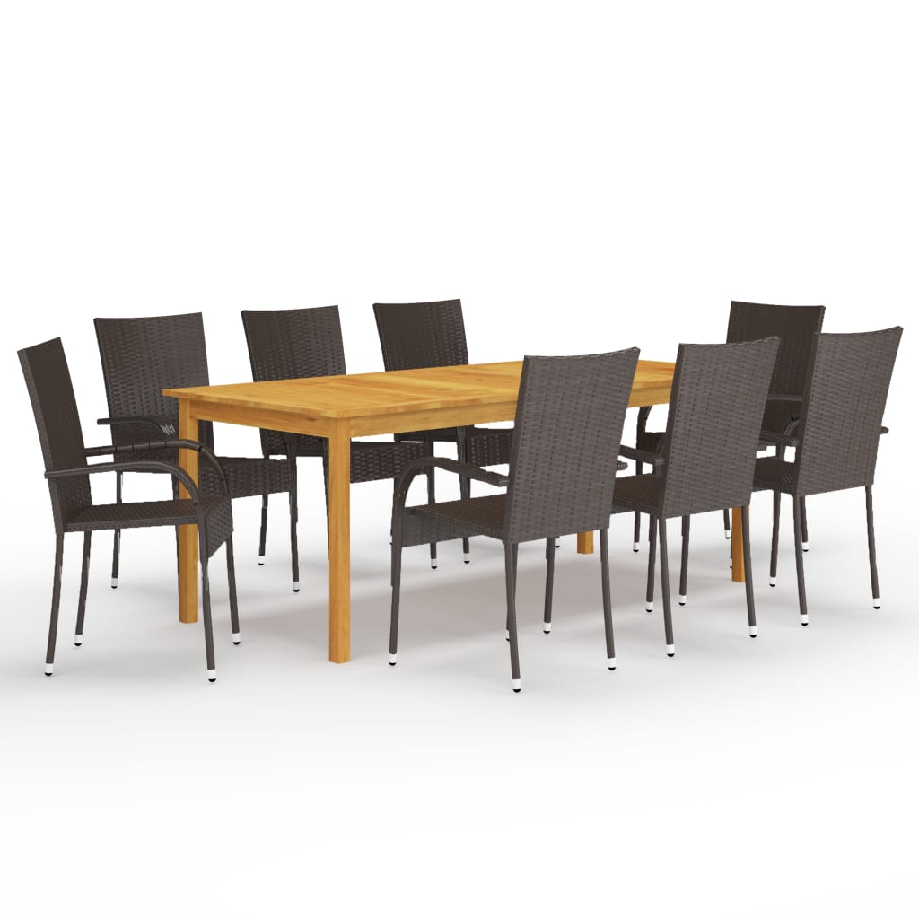 vidaXL 9 Piece Garden Dining Set Brown