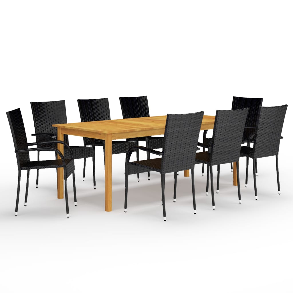 vidaXL 9 Piece Garden Dining Set Black