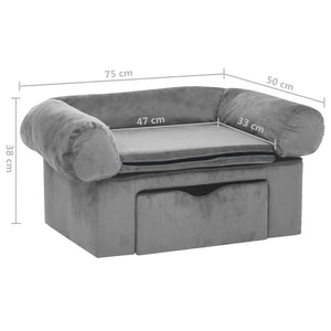 vidaXL Dog Sofa with Drawer Grey 75x50x38 cm Plush