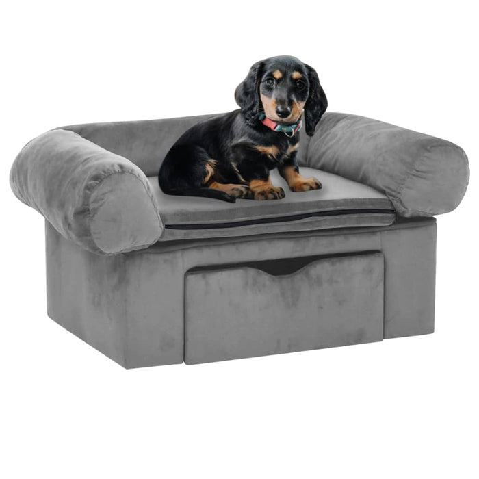 vidaXL Dog Sofa with Drawer Grey 75x50x38 cm Plush