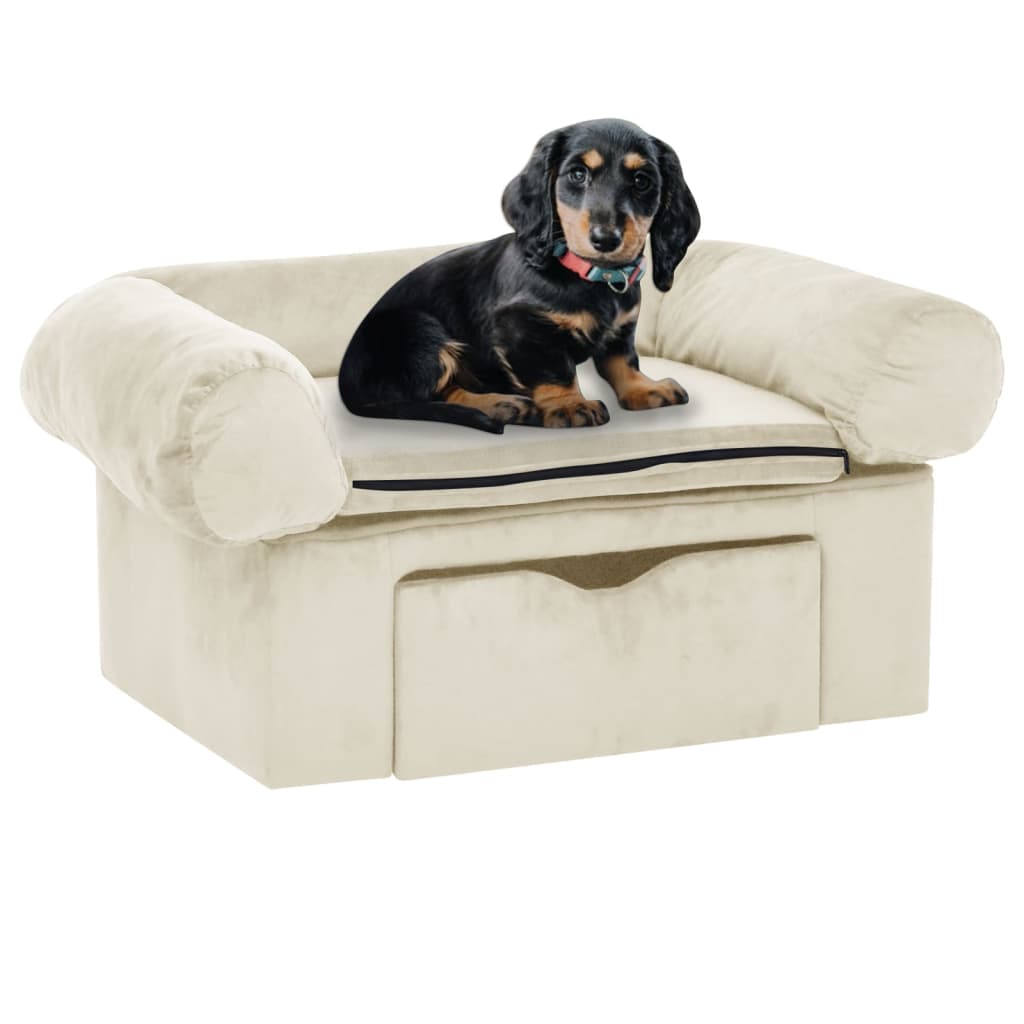 vidaXL Dog Sofa with Drawer Cream 75x50x38 cm Plush