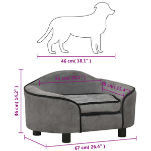 vidaXL Dog Sofa Grey 67x47x36 cm Plush