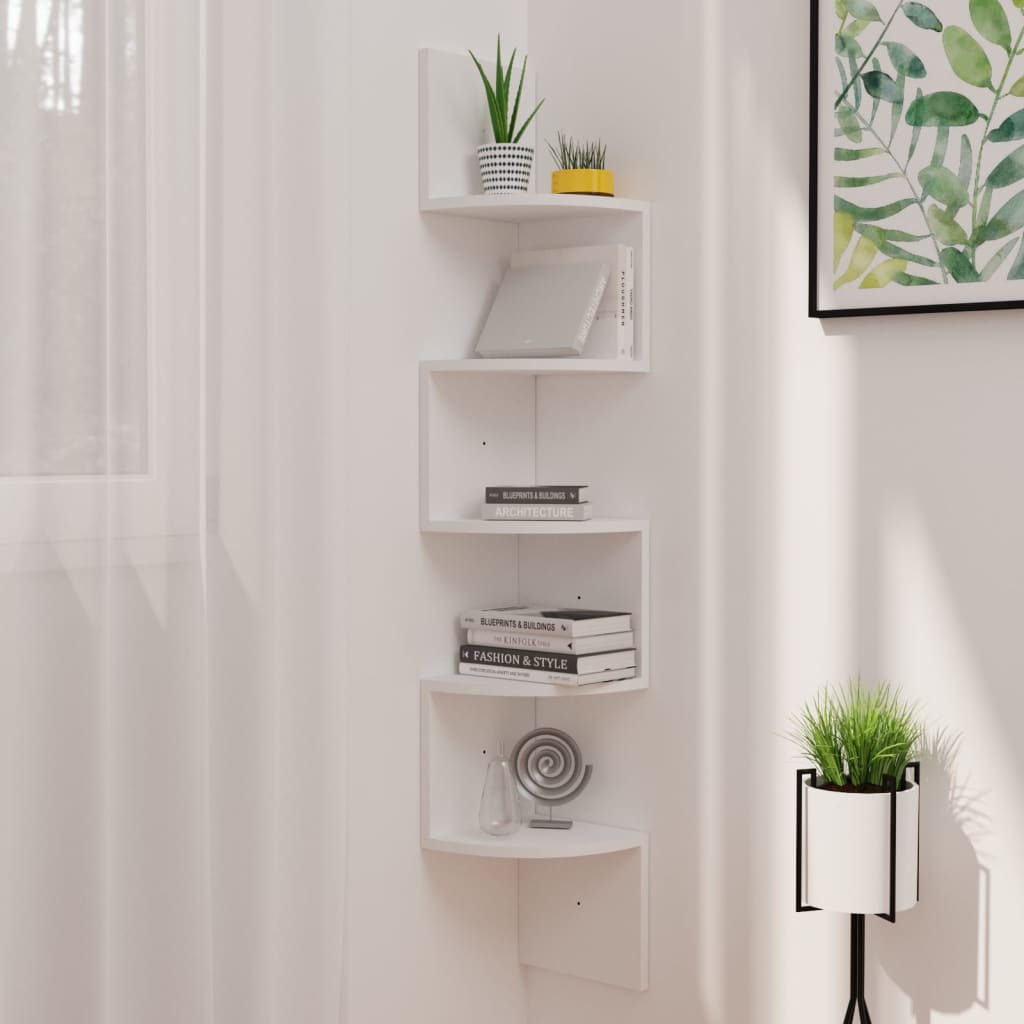 vidaXL Wall Corner Shelf White 19x19x123 cm Engineered Wood