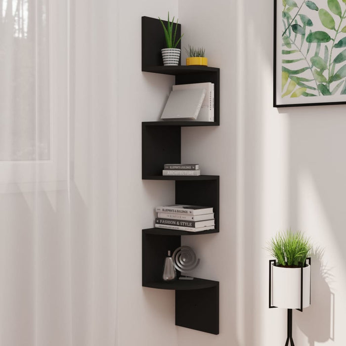 vidaXL Wall Corner Shelf Black 19x19x123 cm Engineered Wood