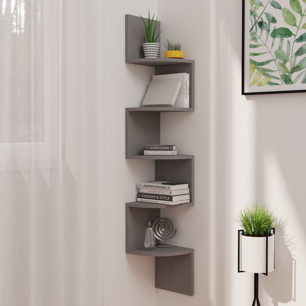 vidaXL Wall Corner Shelf Grey 19x19x123 cm Engineered Wood