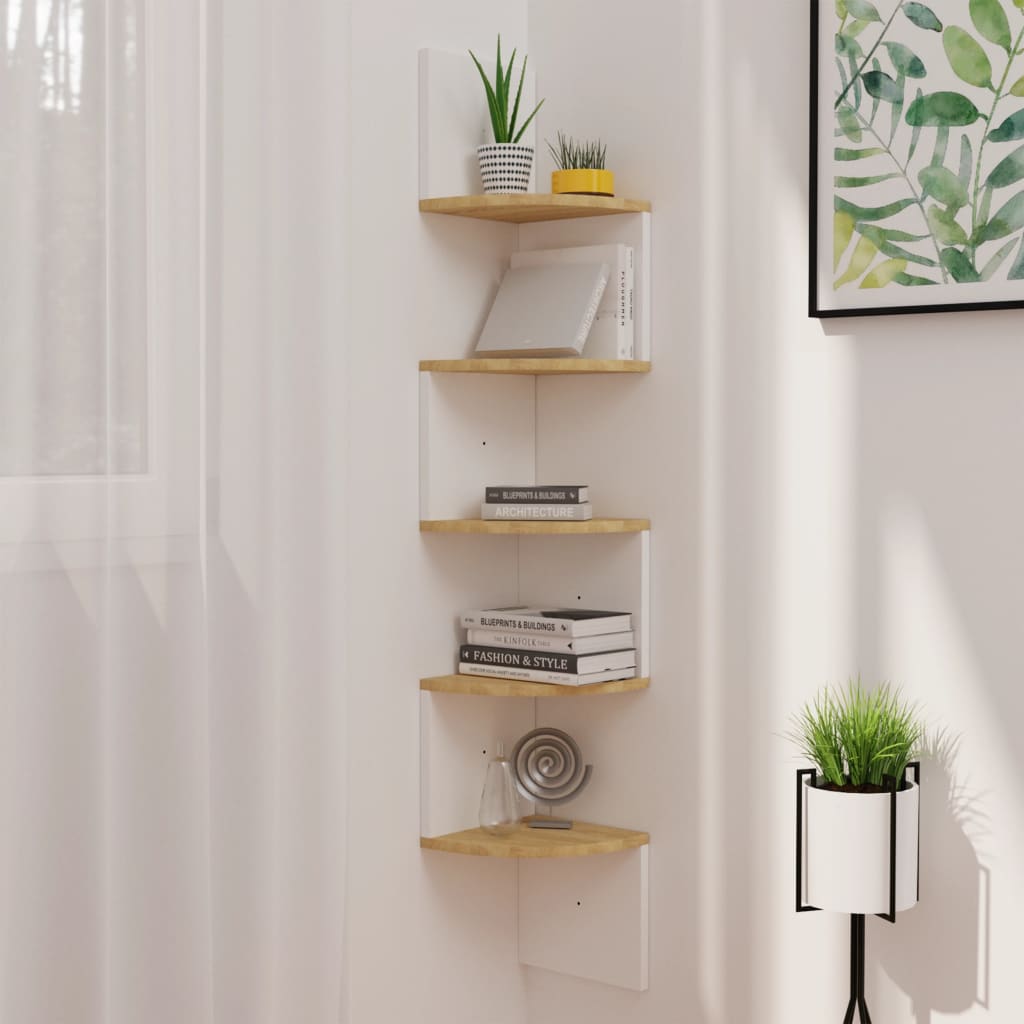 vidaXL Wall Corner Shelf White and Sonoma Oak 19x19x123 cm Engineered Wood