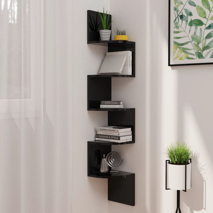 vidaXL Wall Corner Shelf High Gloss Black 19x19x123 cm Engineered Wood