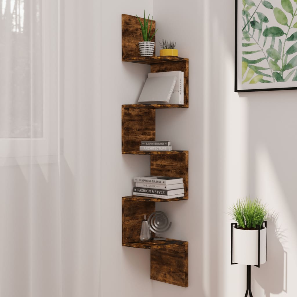 vidaXL Wall Corner Shelf Smoked Oak 19x19x123 cm Engineered Wood