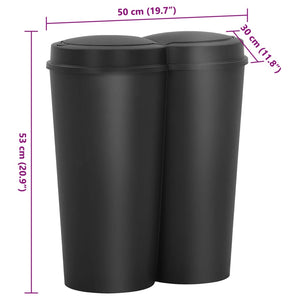 vidaXL Duo Bin Trash Can Black 50 L