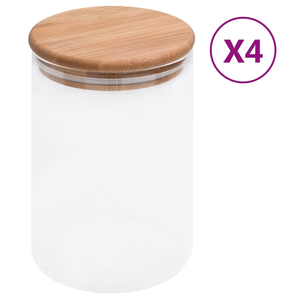 vidaXL Storage Glass Jars with Bamboo Lid 4 pcs 800 ml