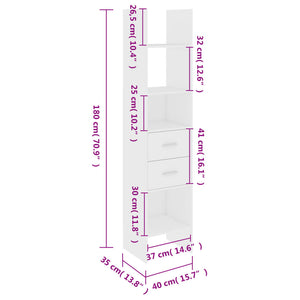 vidaXL Book Cabinet White 40x35x180 cm Engineered Wood