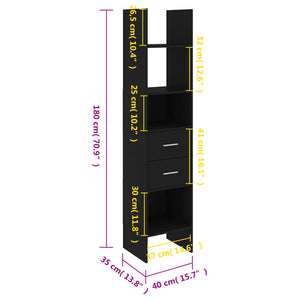 vidaXL Book Cabinet Black 40x35x180 cm Engineered Wood