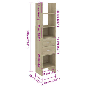 vidaXL Book Cabinet Sonoma Oak 40x35x180 cm Engineered Wood