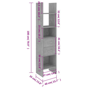 vidaXL Book Cabinet Concrete Grey 40x35x180 cm Engineered Wood