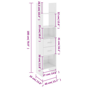 vidaXL Book Cabinet High Gloss White 40x35x180 cm Engineered Wood