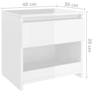 vidaXL Bedside Cabinet High Gloss White 40x30x39 cm Engineered Wood