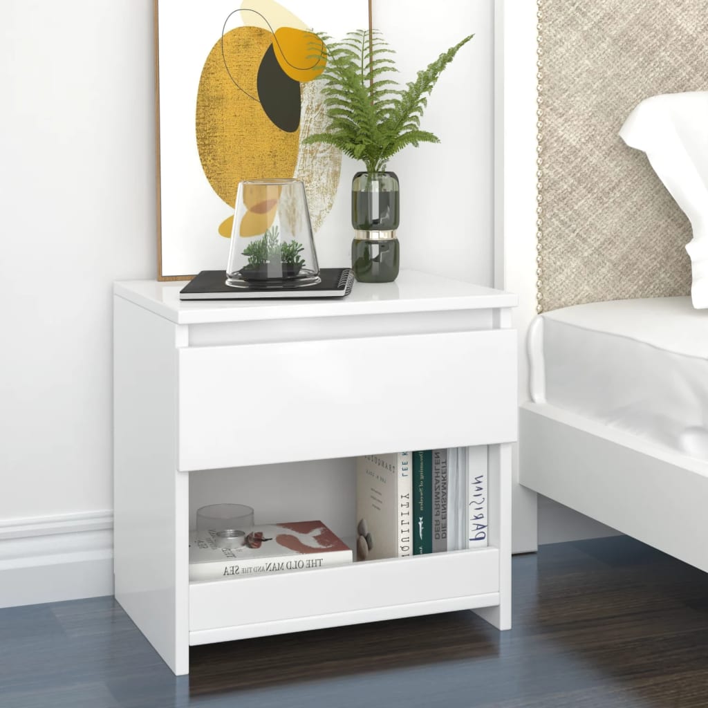 vidaXL Bedside Cabinet High Gloss White 40x30x39 cm Engineered Wood