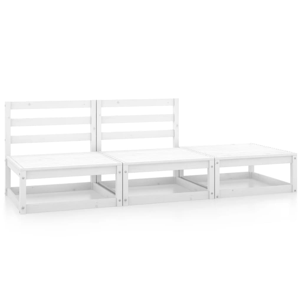 vidaXL 3 Piece Garden Lounge Set White Solid Pinewood