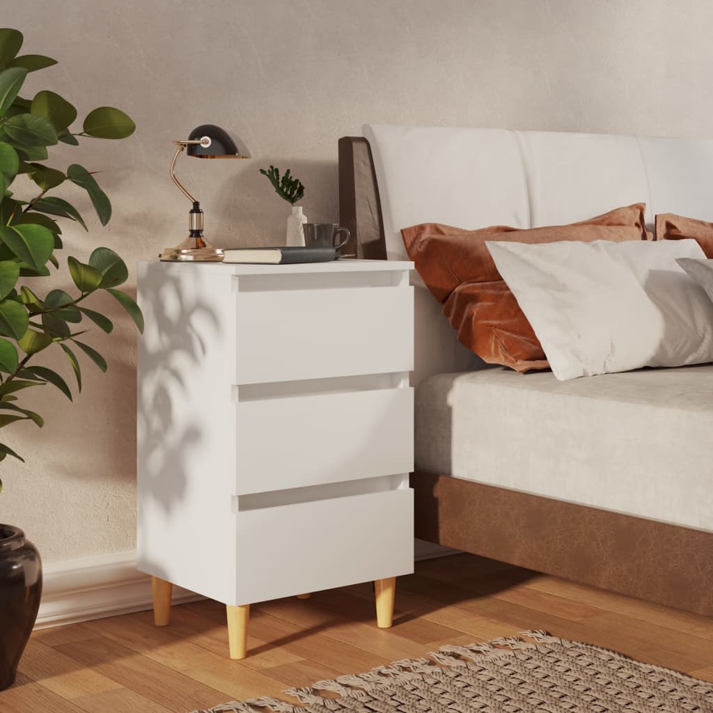 vidaXL Bed Cabinet with Solid Wood Legs White 40x35x69 cm