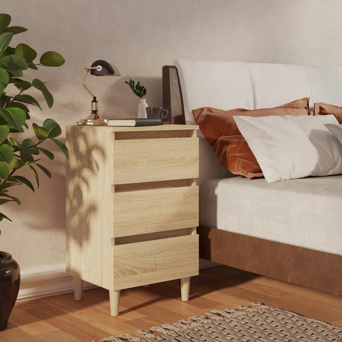 vidaXL Bed Cabinet with Solid Wood Legs Sonoma Oak 40x35x69 cm