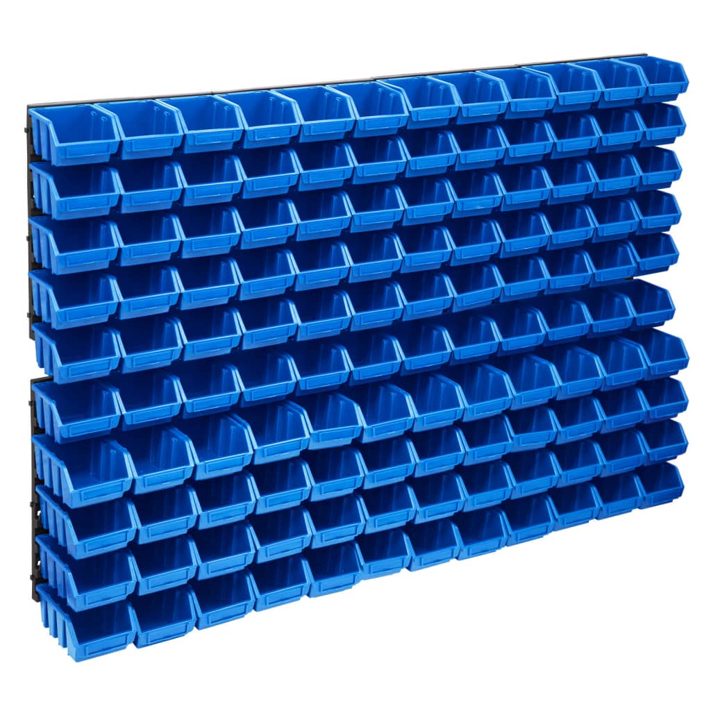 vidaXL 128 Piece Storage Bin Kit with Wall Panels Blue and Black