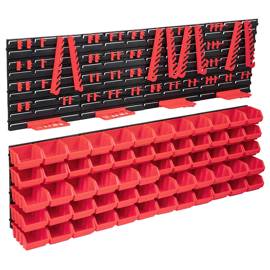 vidaXL 136 Piece Storage Bin Kit with Wall Panels Red and Black