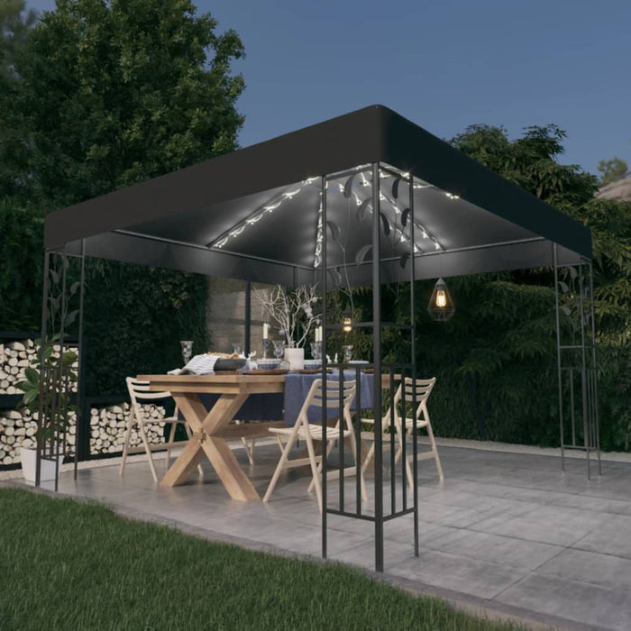 vidaXL Gazebo with LED String Lights 3x3 m Anthracite