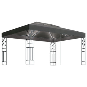 vidaXL Gazebo with Double Roof&LED String Lights 3x4m Anthracite