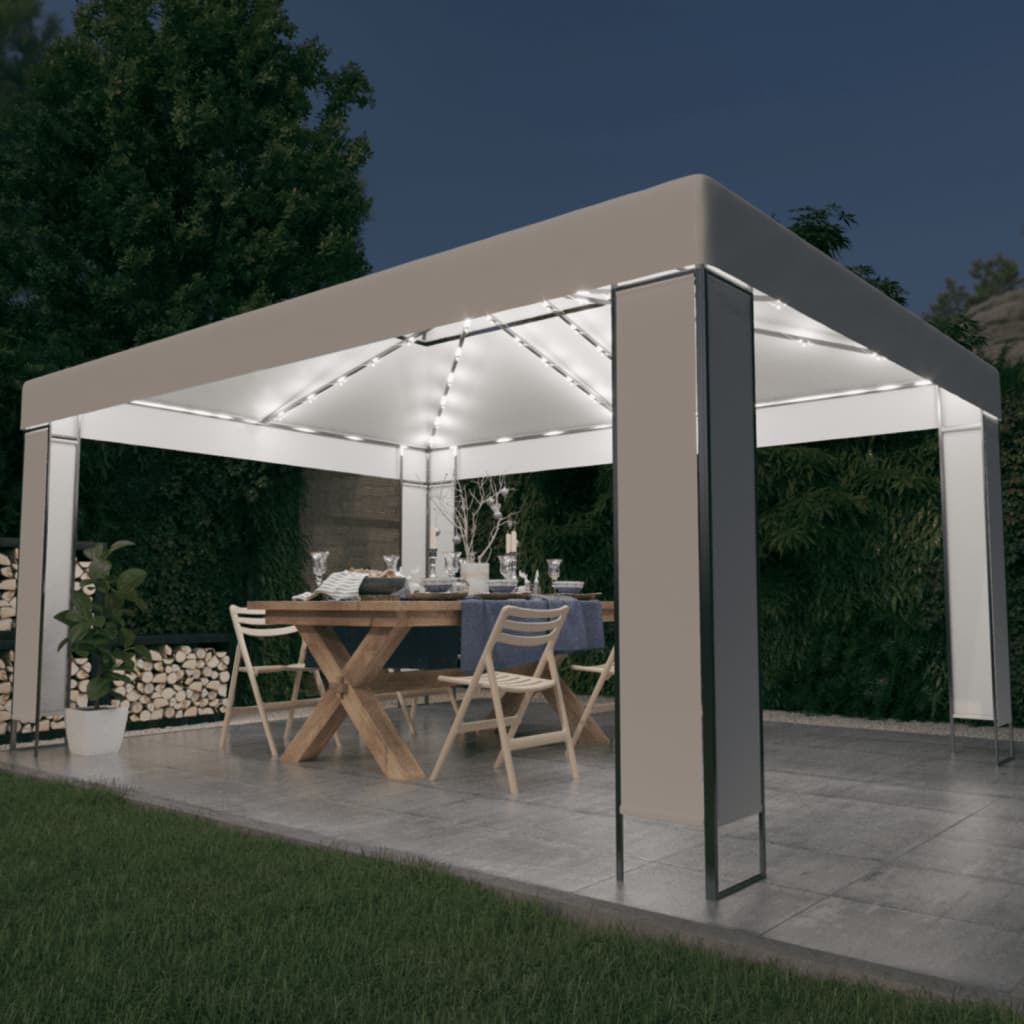 vidaXL Gazebo with LED String Lights White 3x4 m