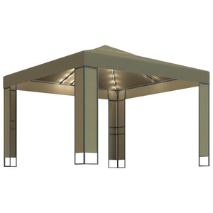 vidaXL Gazebo with Double Roof&LED String Lights 3x3x2.7 m Taupe